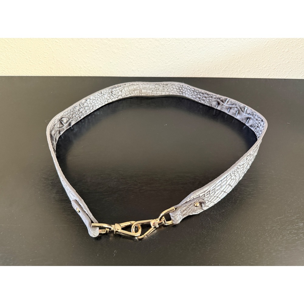 Brahmin Handbag Strap WomenGrey Croc Embossed Leather Gold Hardware Wide